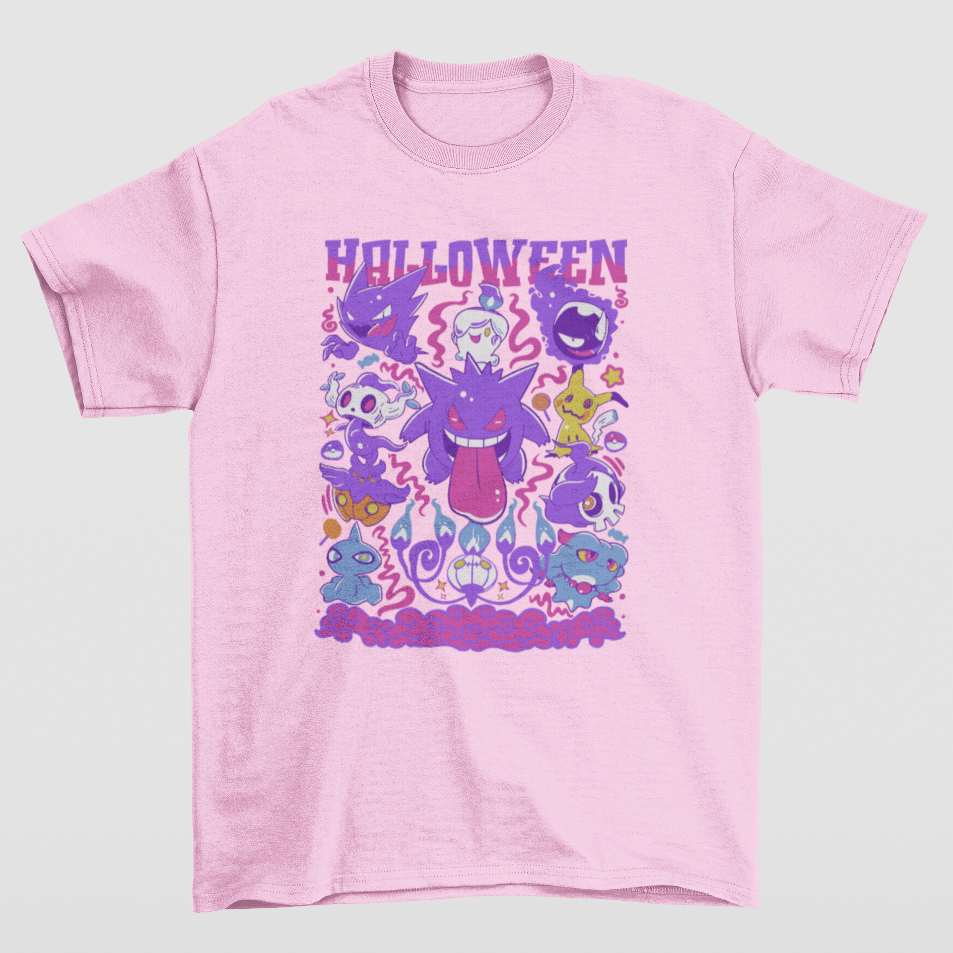 Camiseta Básica Unissex Halloween Pokemon- rosa bebe
