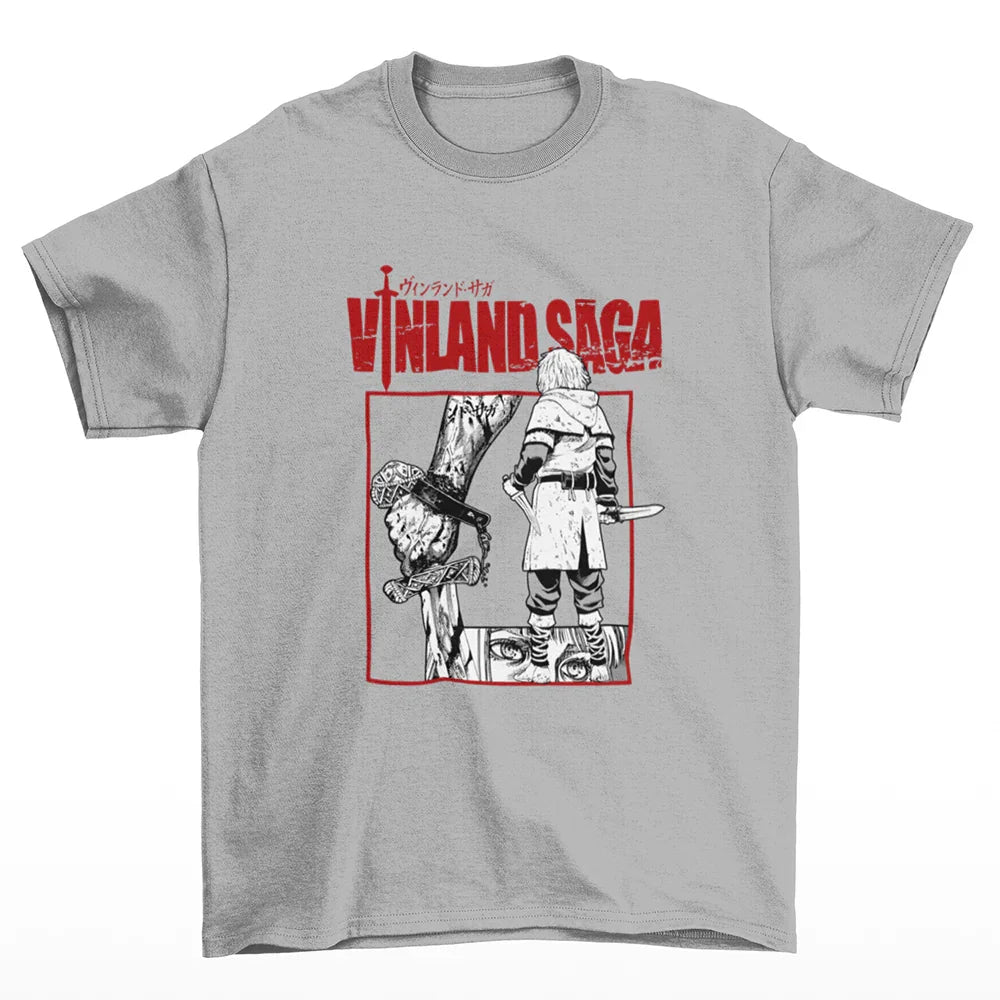 Camiseta Básica Unissex Vinland Saga Thorfinn Mangá-cinza