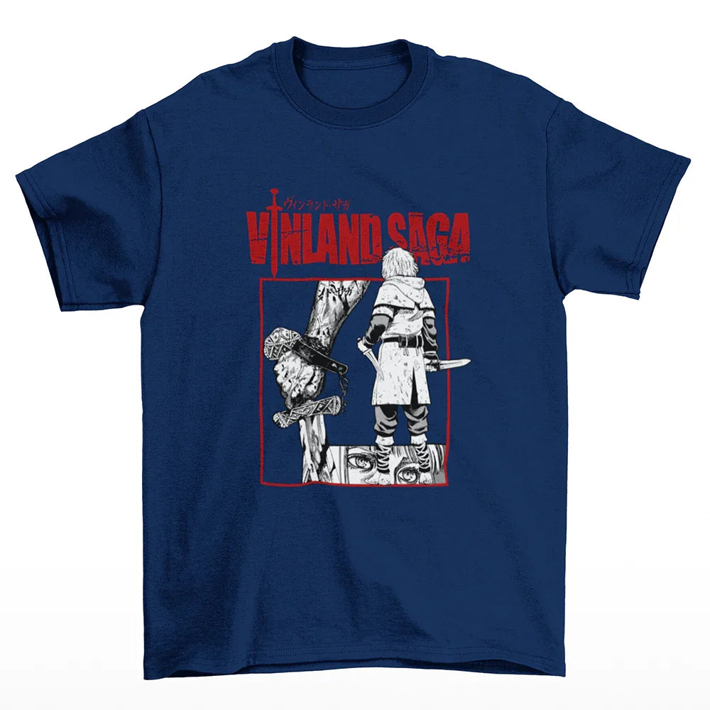 Camiseta Básica Unissex Vinland Saga Thorfinn Mangá-azul marinho