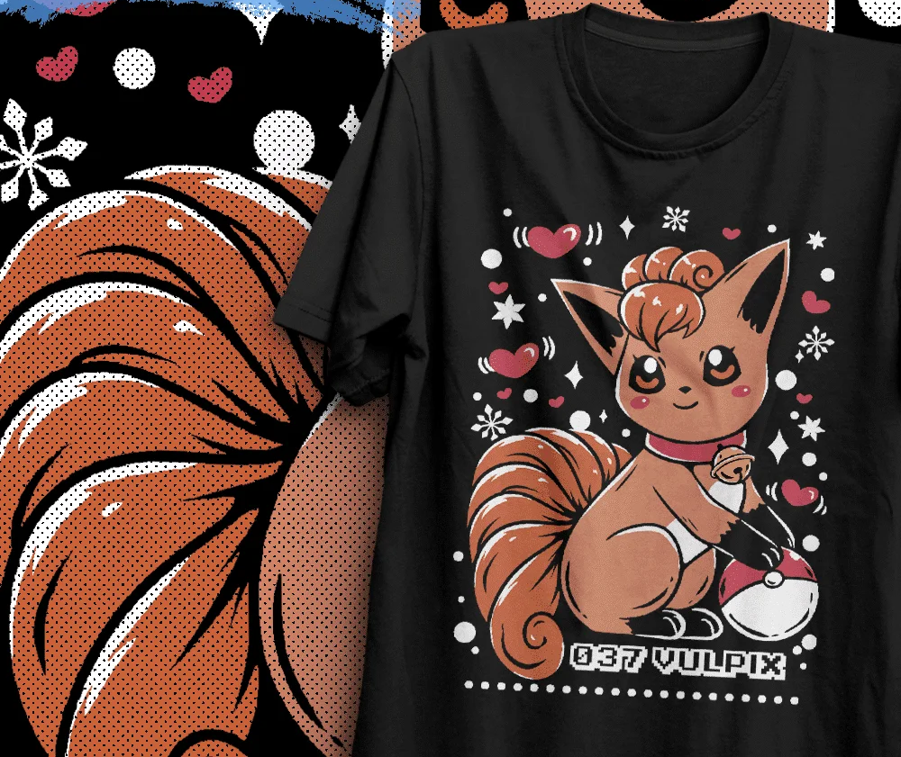 Camiseta Básica Unissex Vulpix Natal- Preto