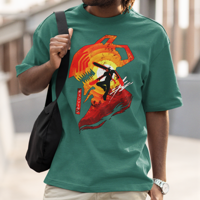 Camiseta Básica Unissex Chainsaw Man Anime Silhueta