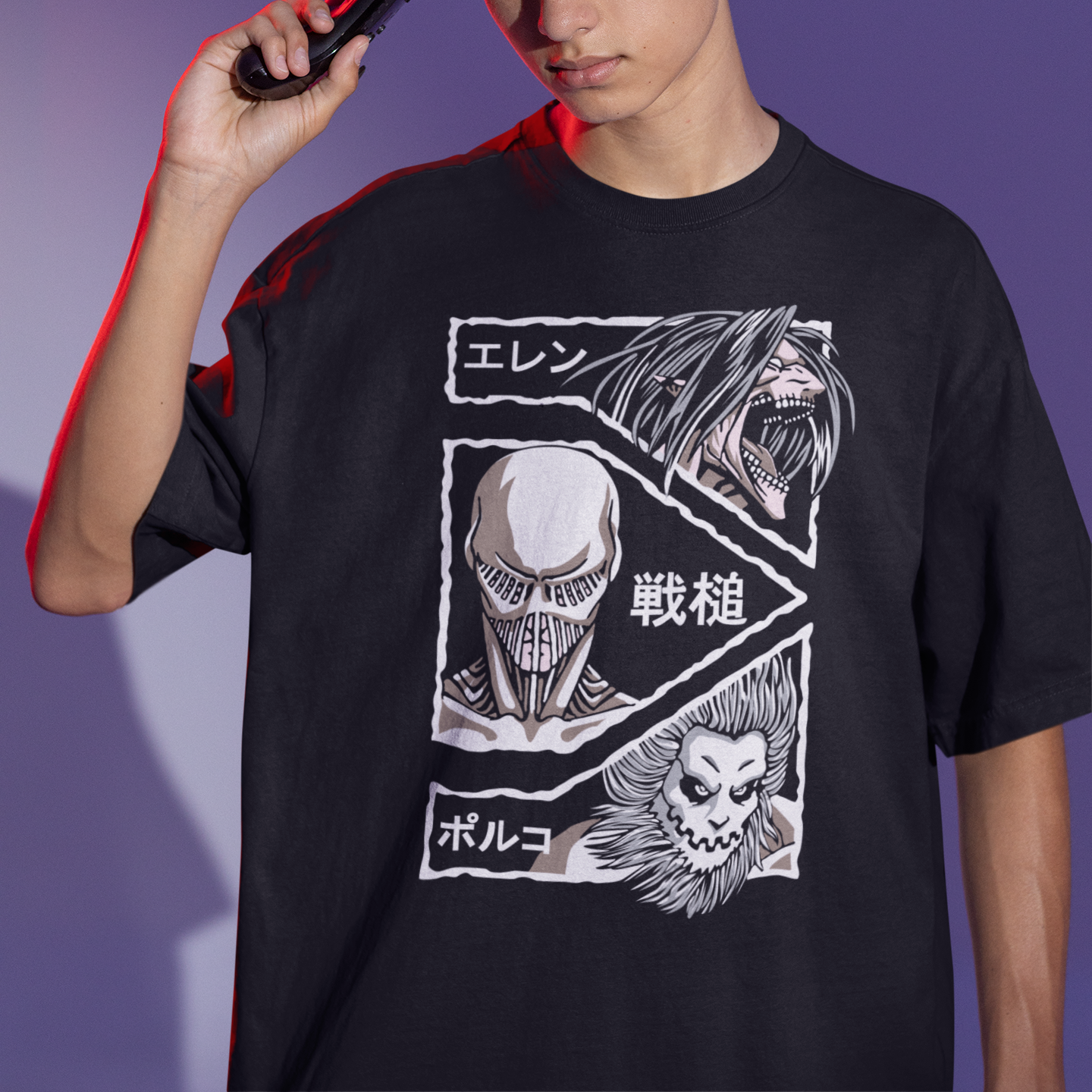 Camiseta Básica Unissex Attack On Titan Mandibula Martelo Eren
