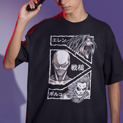 Camiseta Básica Unissex Attack On Titan Mandibula Martelo Eren
