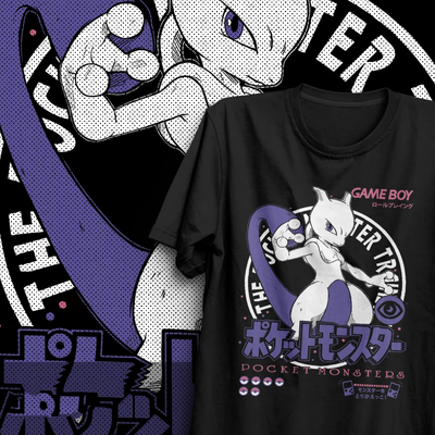 Camiseta Básica Unissex Pokemon Mewtwo- Preto