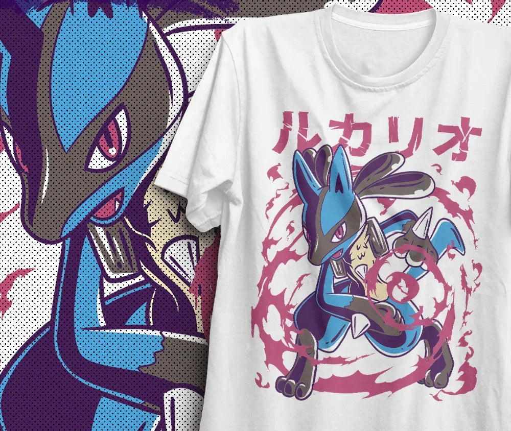 Camiseta Básica Unissex Pokemon Lucario- Branco