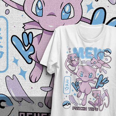 Camiseta Básica Unissex Pokemon Mew Collab- Branco