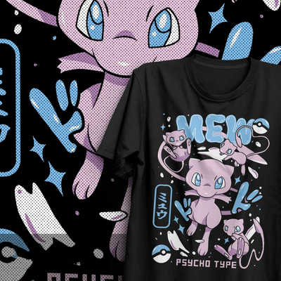 Camiseta Básica Unissex Pokemon Mew Collab- Preta