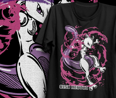 Camiseta Básica Unissex Pokemon Mewtwo- Preto