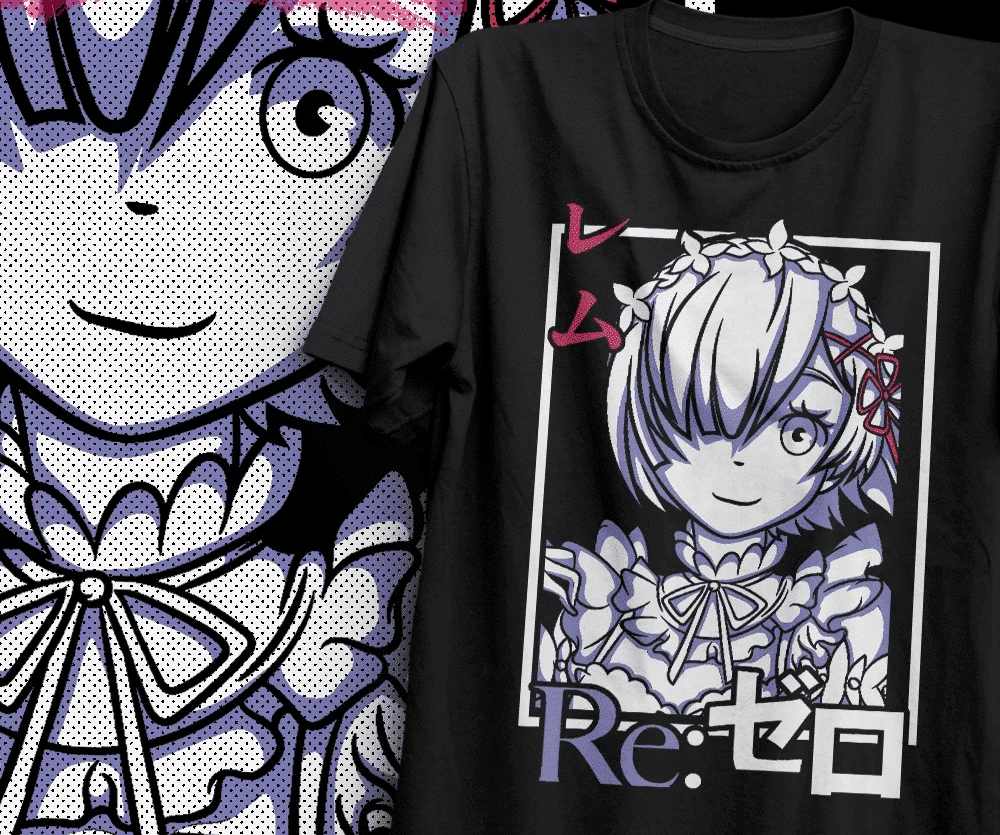 Camiseta Básica Unissex ReZero Rem Mood- Preto