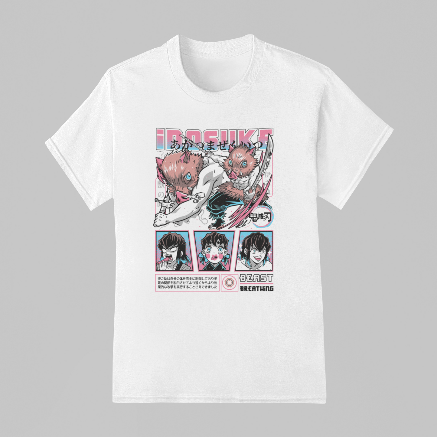 Camiseta Básica Unissex Demon Slayer Inosuke Beast Breathing