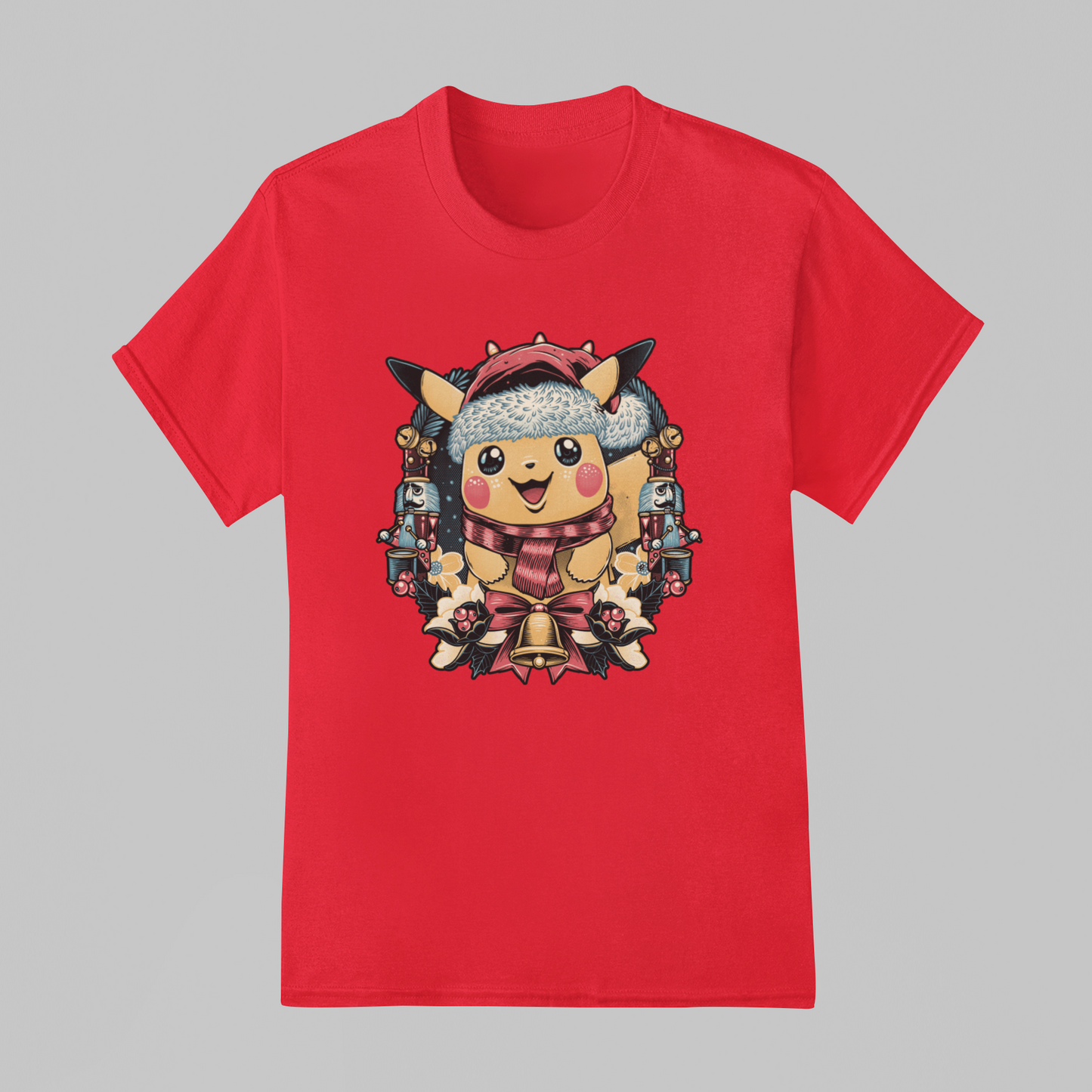 Camiseta Básica Unissex Pokemon Pikachu Natal