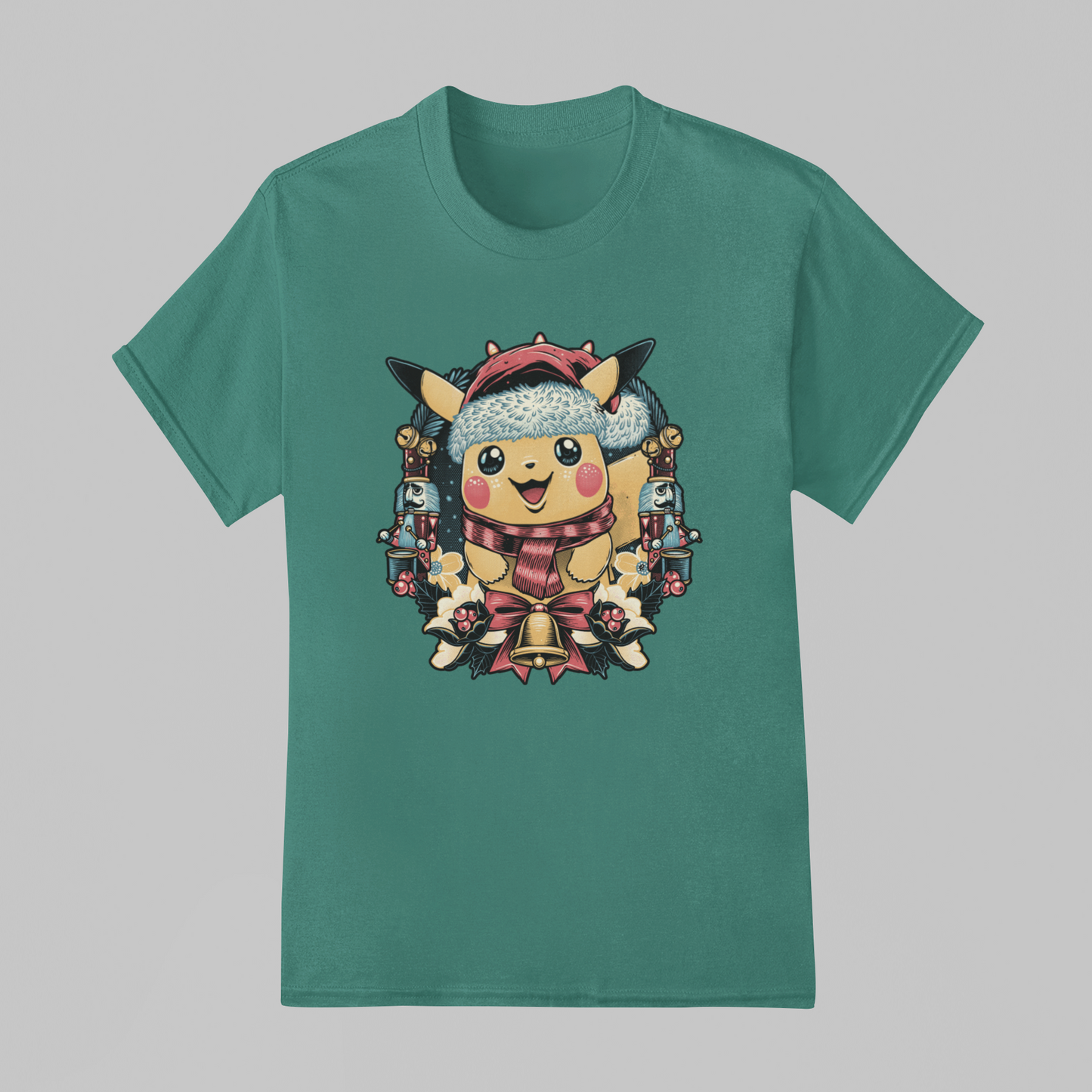 Camiseta Básica Unissex Pokemon Pikachu Natal