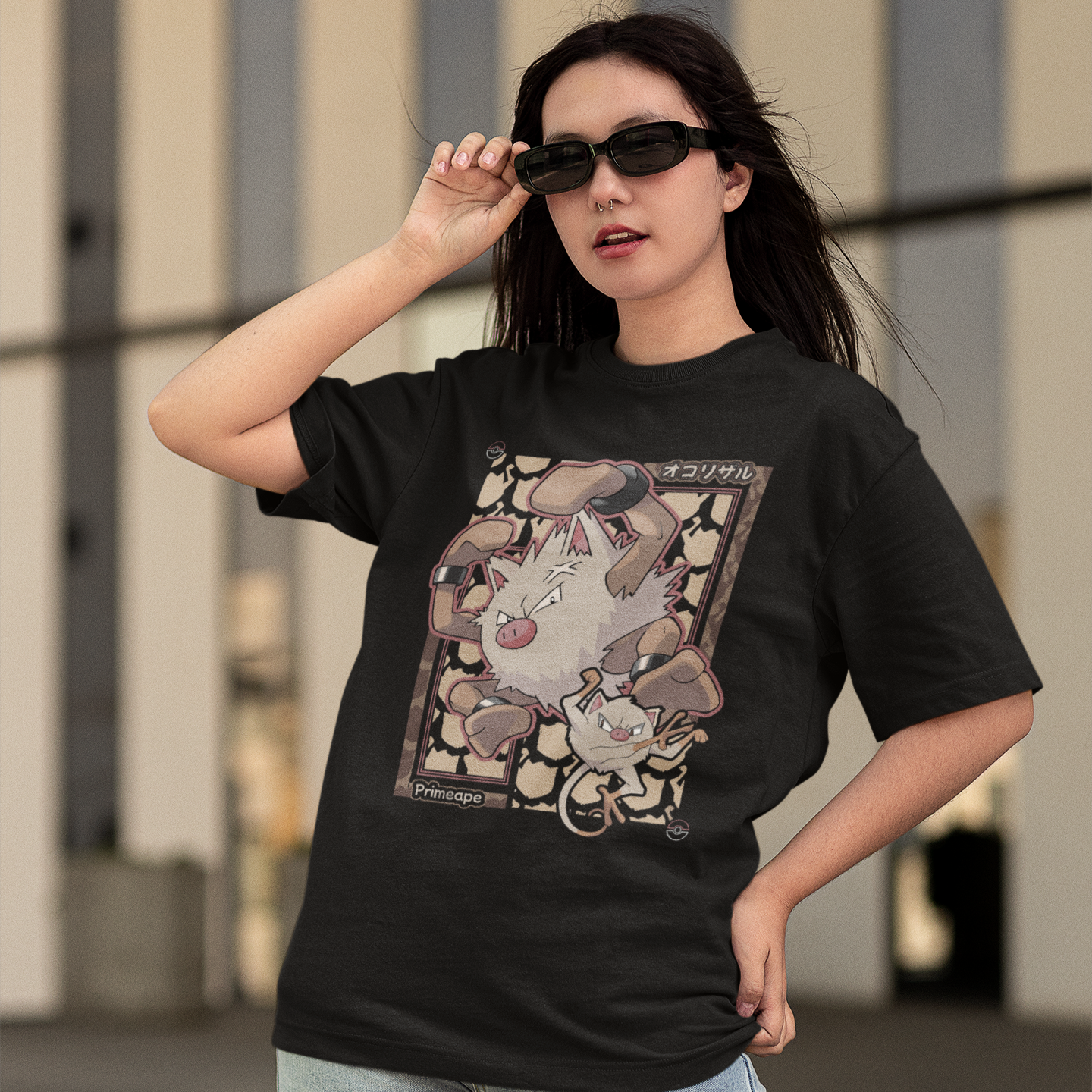 Camiseta Básica Unissex Pokemon Primeape- preto