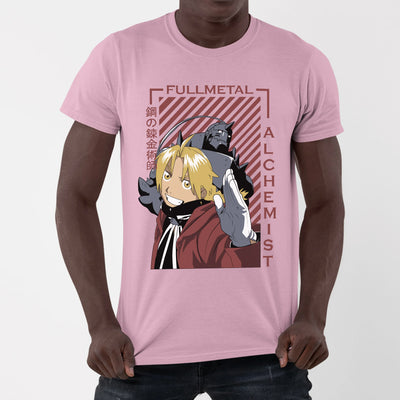 Camiseta Básica Edward e Alphonse Elric FullMetal Alchemist Rosa Bebê 