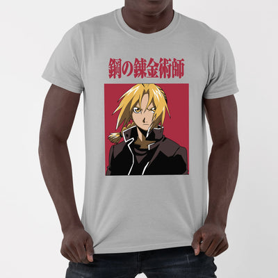 Camiseta Básica Edward Elric FullMetal Alchemist Cinza 