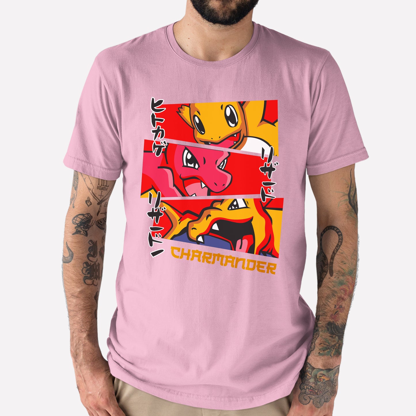 Camiseta Charmander Evoluções Pokemon-rosa bebe

