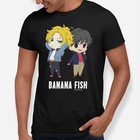 Camiseta Básica Eiji e Ash Chibi Banana Fish