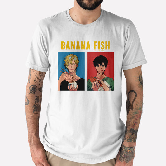 Camiseta Básica Ash e Eiji Comendo Banana Fish