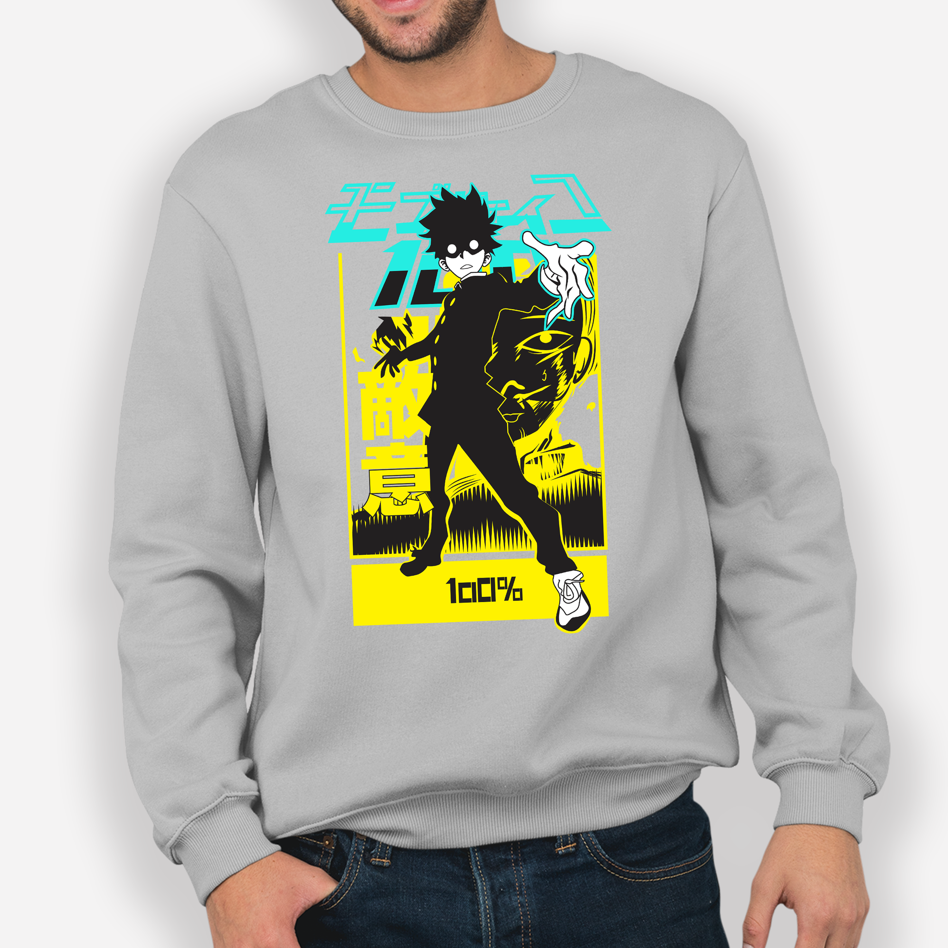 Moletom Gola Redonda Anime Mob Psycho 100 Power-cinza