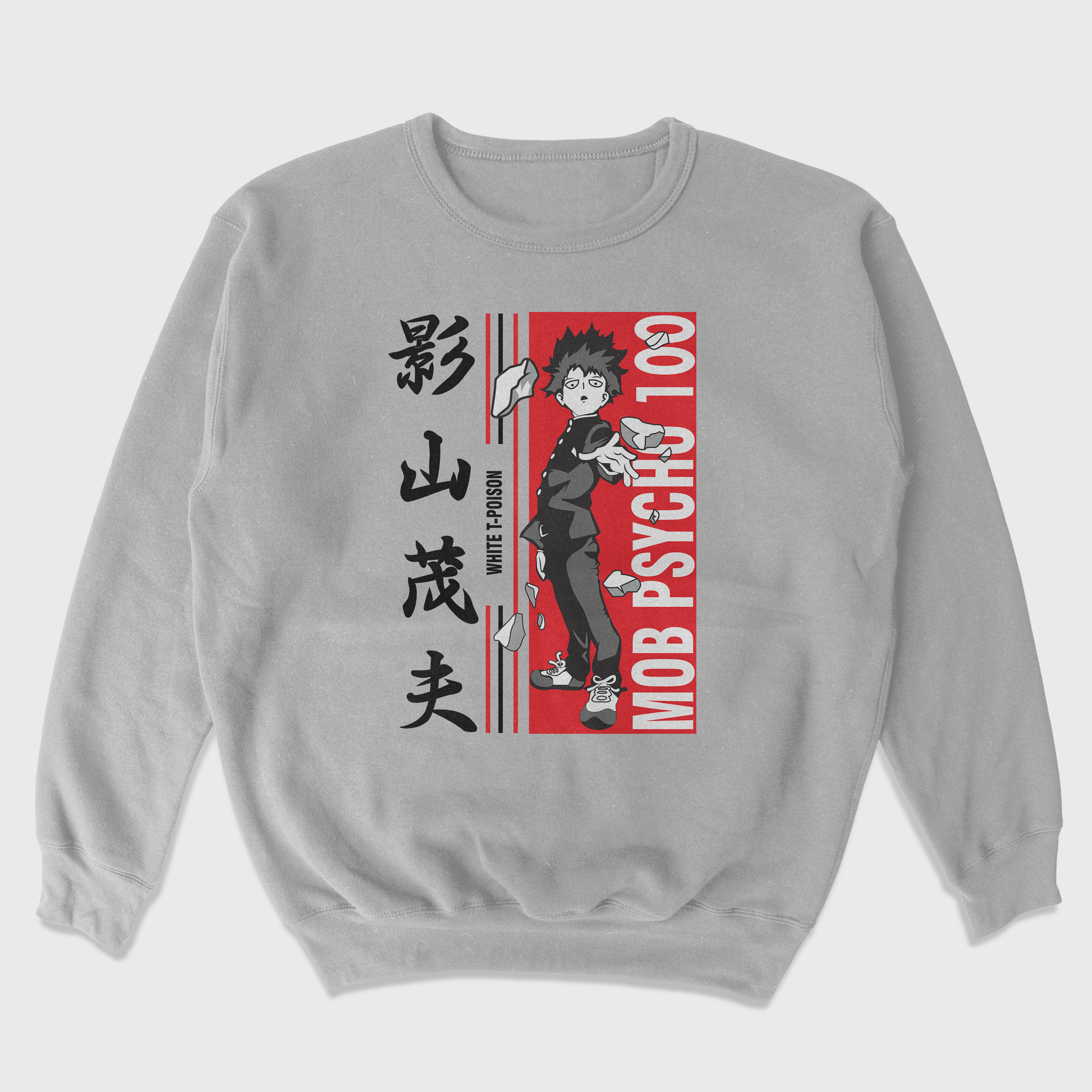 Moletom Gola Redonda Anime Mob Psycho 100 White T-Poison-cinza