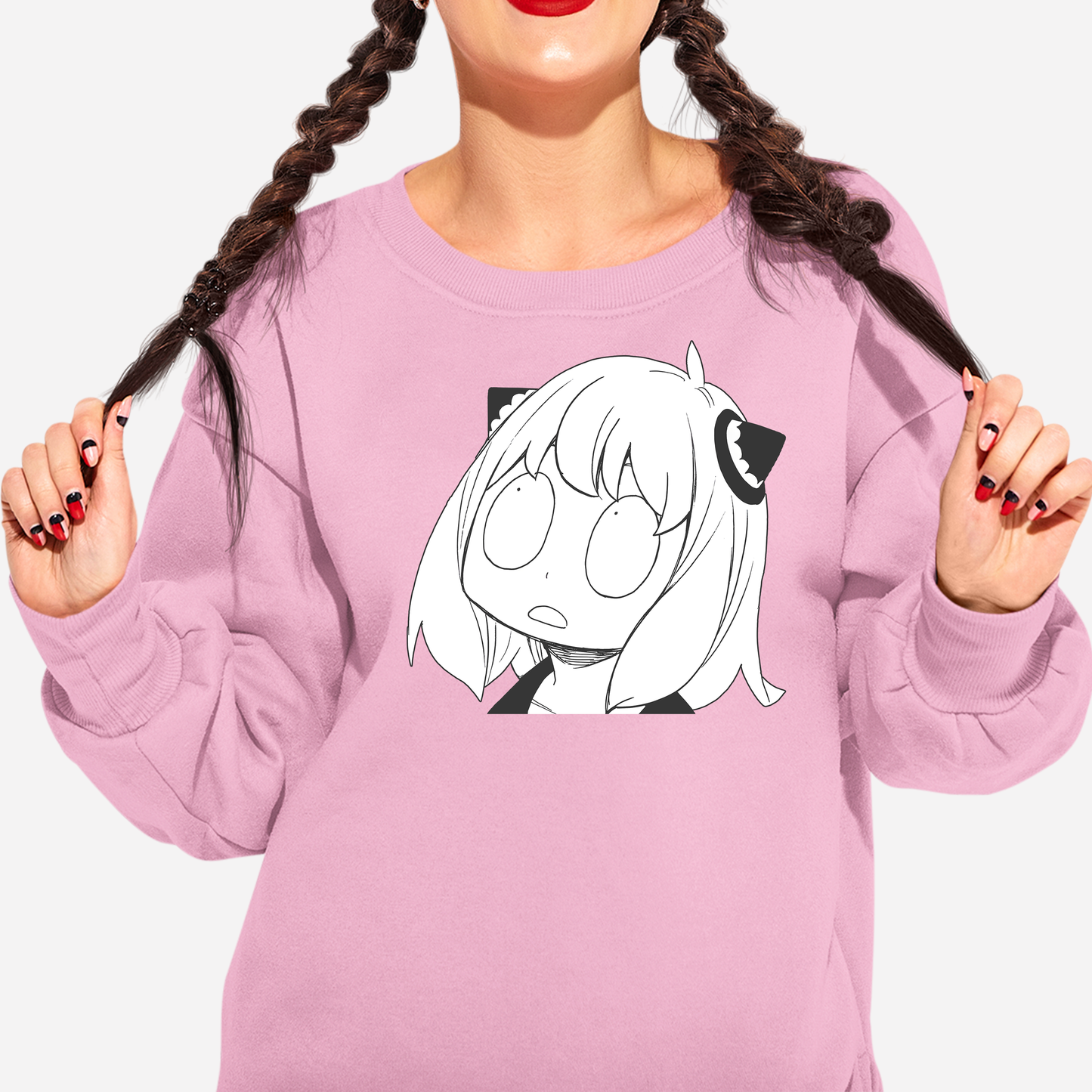 Moletom Gola Redonda Anya Spy x Family Anime Rosa Bebê