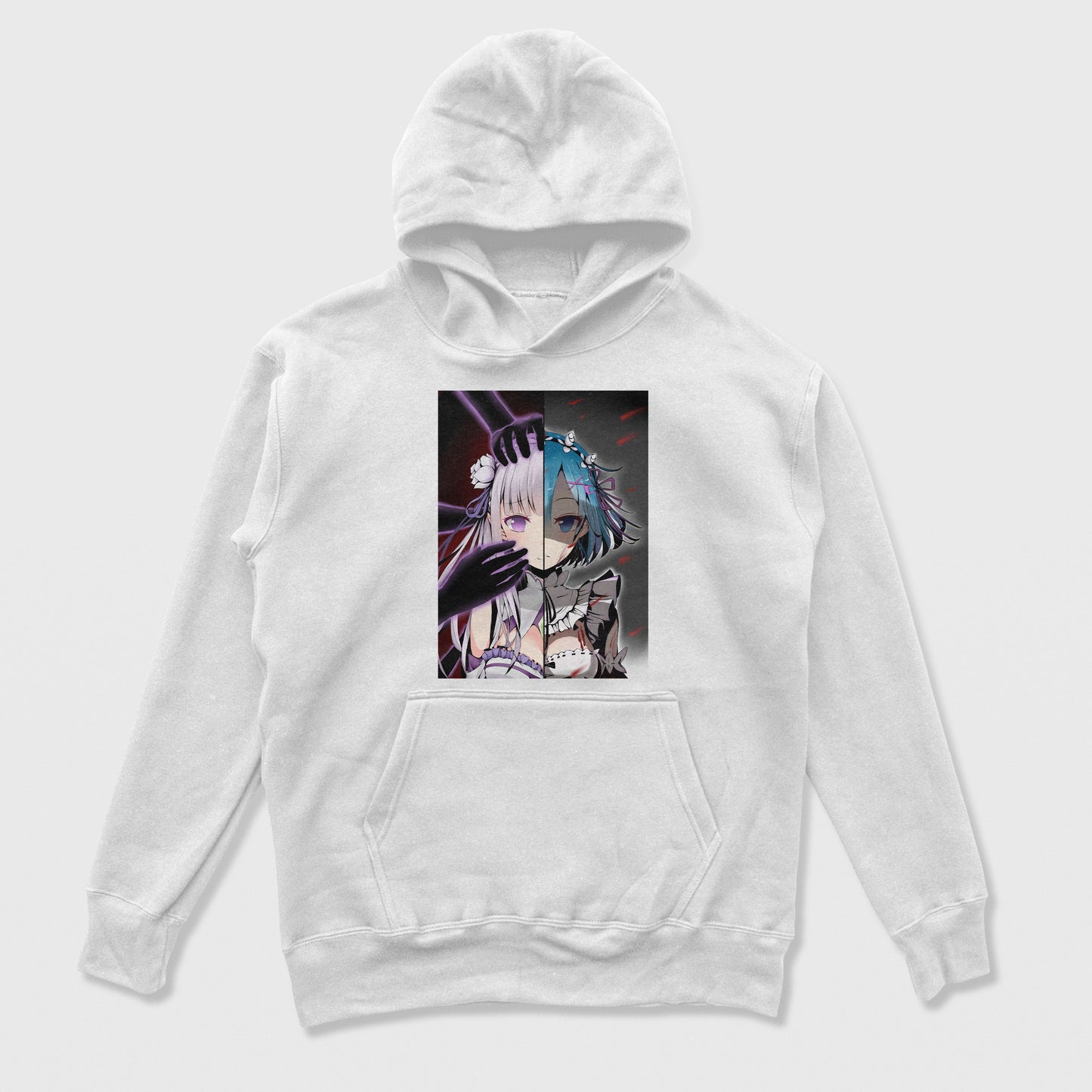 Moletom Canguru Anime Rezero Emilia Rem  Branco