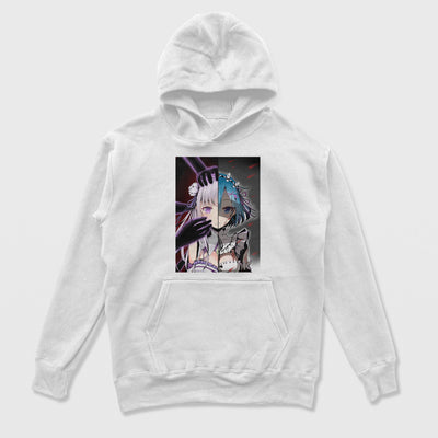 Moletom Canguru Anime Rezero Emilia Rem  Branco