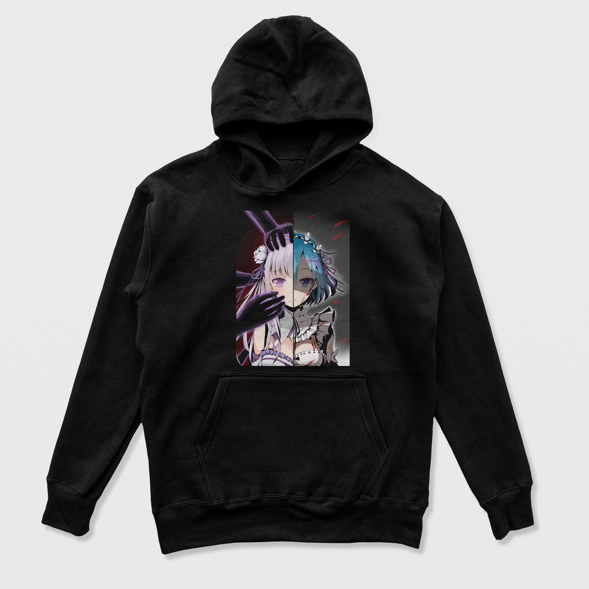Moletom Canguru Anime Rezero Emilia Rem Preto