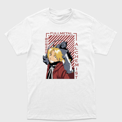 Camiseta Básica Edward e Alphonse Elric FullMetal Alchemist Branco