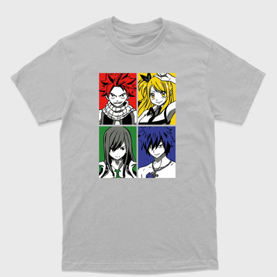 Camiseta Básica Erza Lucy Natsu e Gray Fairy Tail Cinza 