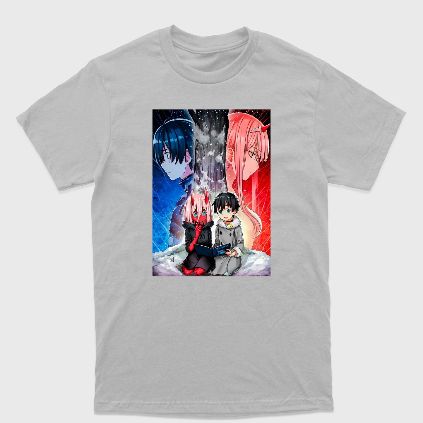 Camiseta Básica Darling In The Franxx Anime Love Cinza
