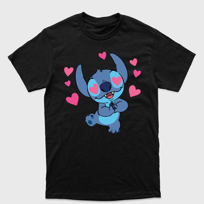 Camiseta Básica Stitch com Corações