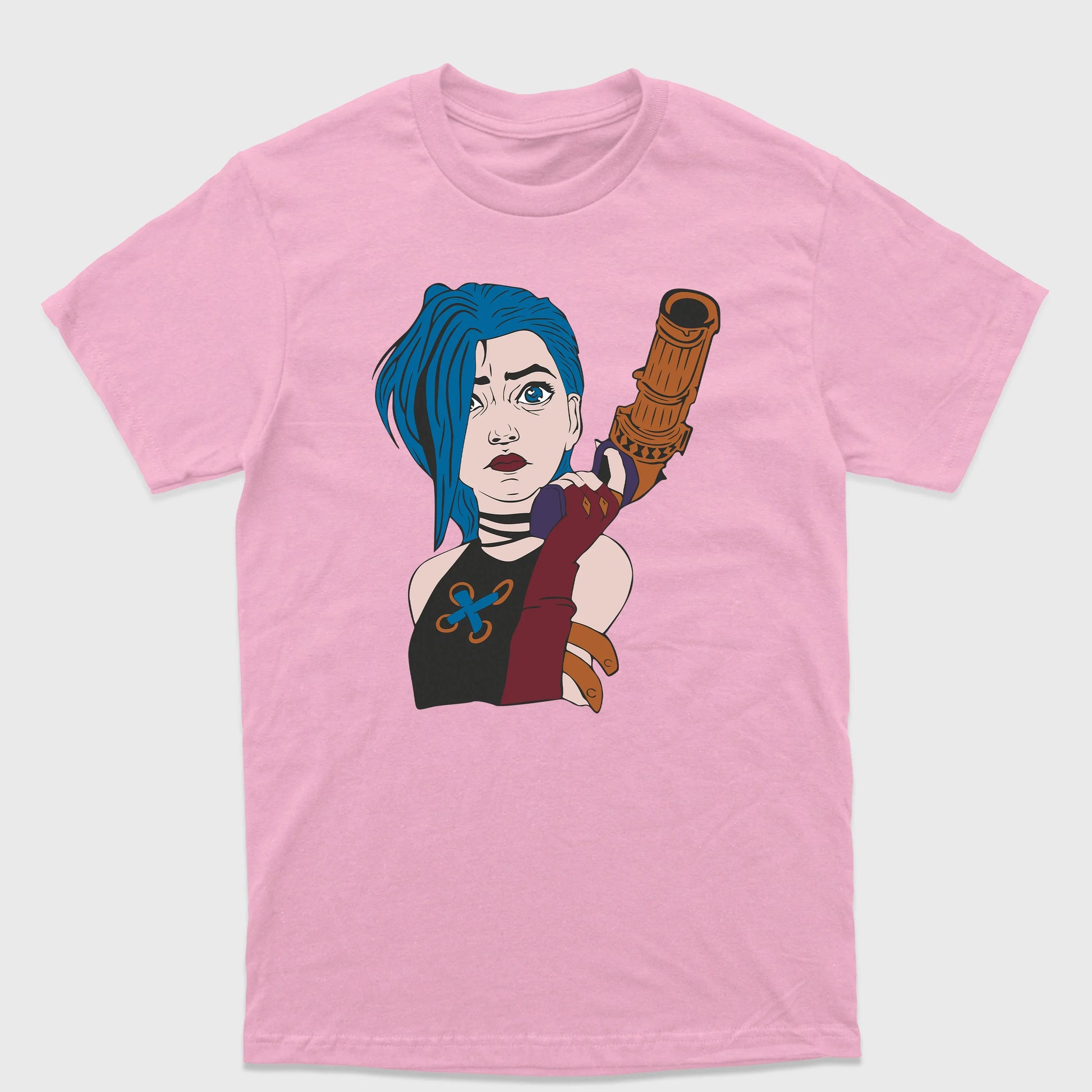 Camiseta Básica Unissex Jinx Arcane League of Legends Rosa Bebê