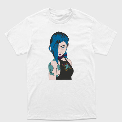 Camiseta Básica Unissex Jinx Arcane League of Legends Branco
