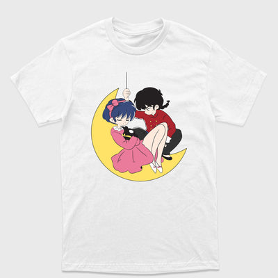 Camiseta Básica Ranma e Akane Ilustração Fofa Branco