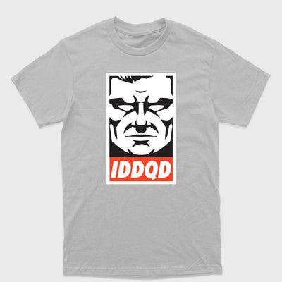 Camiseta Básica Doom Iddqd Face-CINZA