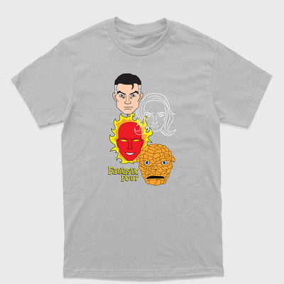 Camiseta Básica Fantastic Four Faces Cinza 