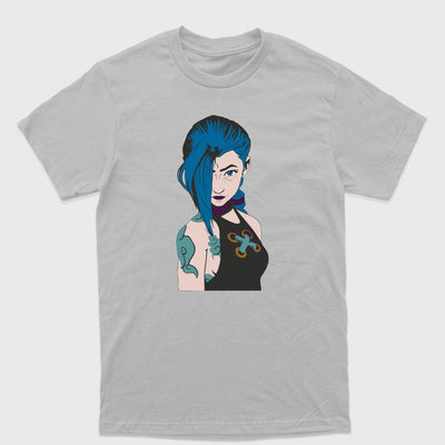 Camiseta Básica Unissex Jinx Arcane League of Legends Cinza 