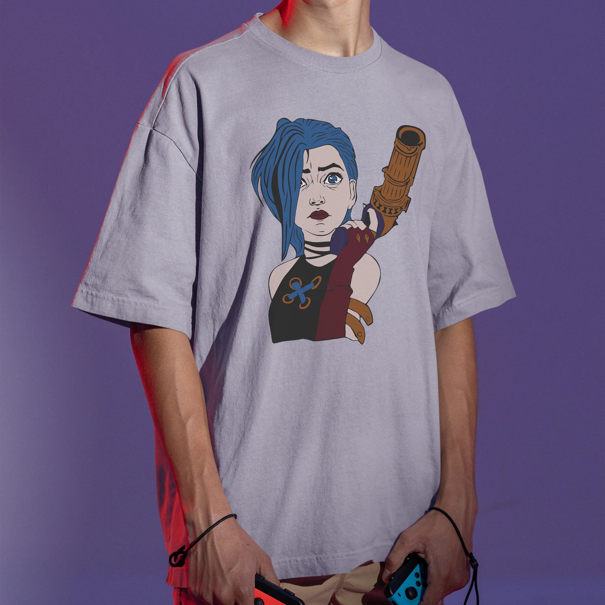 Camiseta Básica Unissex Jinx Arcane League of Legends Cinza
