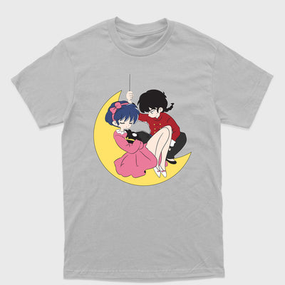 Camiseta Básica Ranma e Akane Ilustração Fofa Cinza 