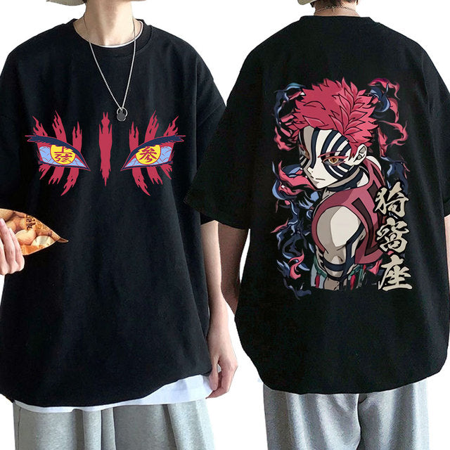 Camiseta Básica Akaza Lua Superior Demon Slayer- preto