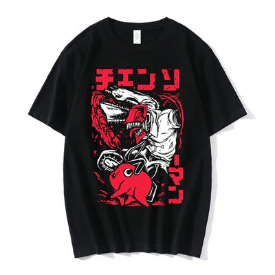 Camiseta Básica Cute Pochita and Denji Chainsaw Man