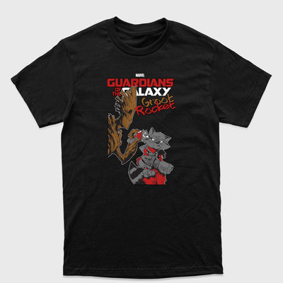Camiseta Básica Groot e Rocket Guardiões da Galáxia Preto