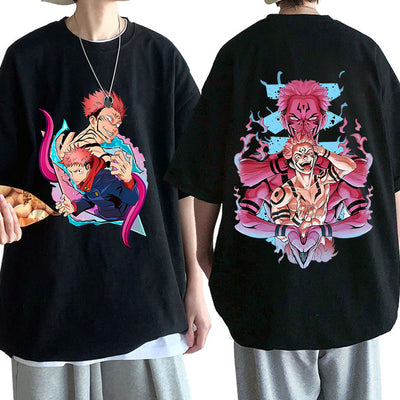 Camiseta Básica preta Sukuna e Yuji Jujutsu Kaisen
