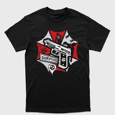 Camiseta Básica Survive Raccoon Police Resident Evil