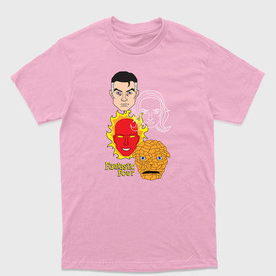 Camiseta Básica Fantastic Four Faces Rosa bebê