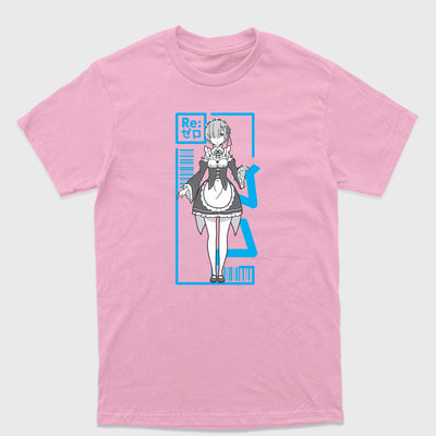Camiseta Básica Rem Maid ReZero  Rosa bebê 