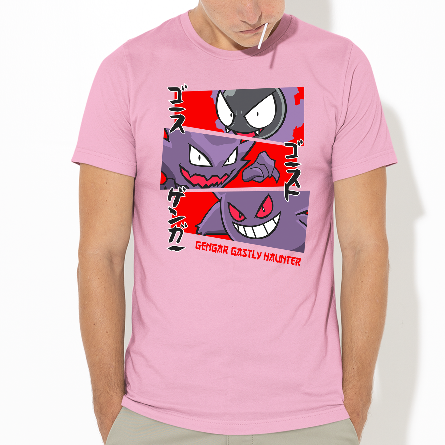Camiseta Gengar Gastly Haunter Pokemon-rosa bebe

