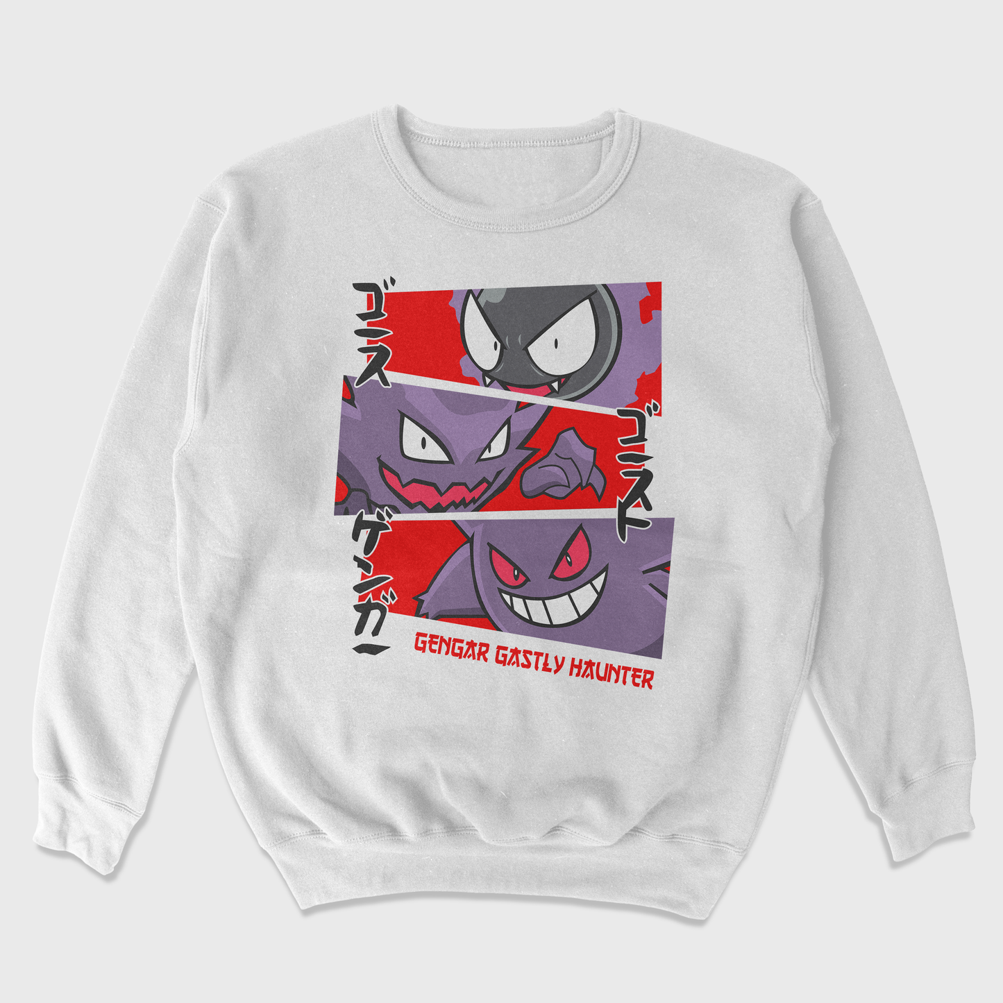 Moletom Gola Redonda branca Gengar Gastly Haunter Pokemon