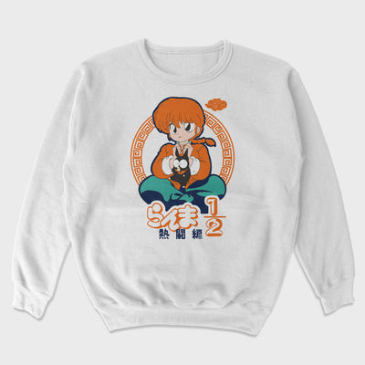 Moletom Gola Redonda Ranma e Ryoga Porquinho - Ranma Branco